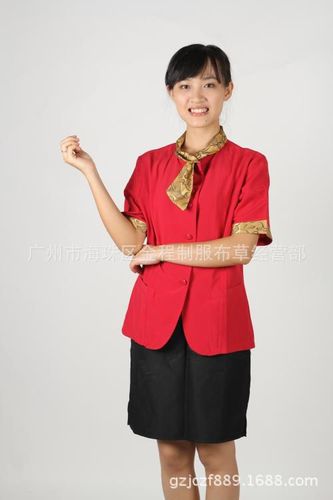 大红中餐服务员工作服短袖 餐饮制服